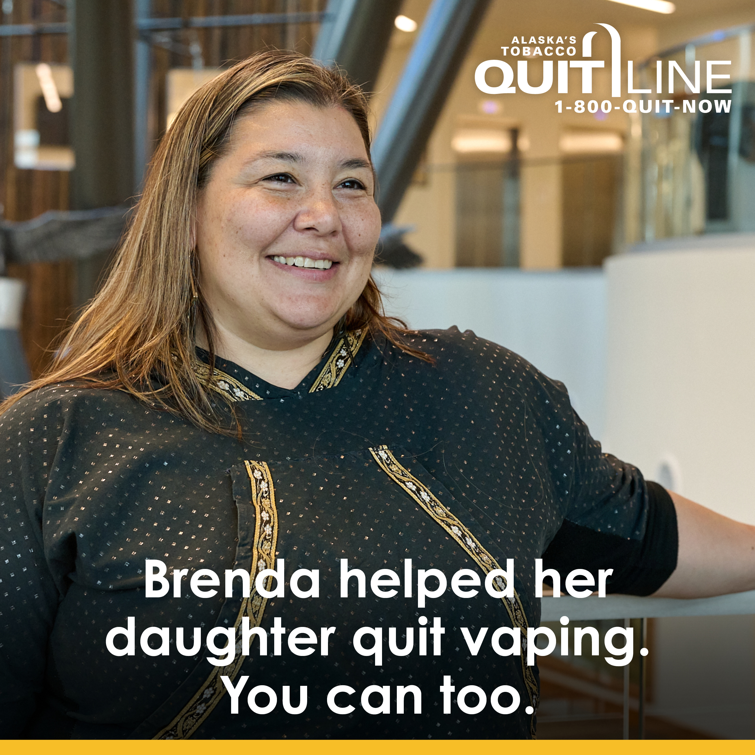 Photo of Brenda smiling. The graphic reads, “Brenda helped her daughter quit vaping. You can too.”