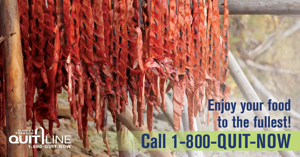 Photo of salmon drying. Graphic reads, “Enjoy your food to the fullest!”