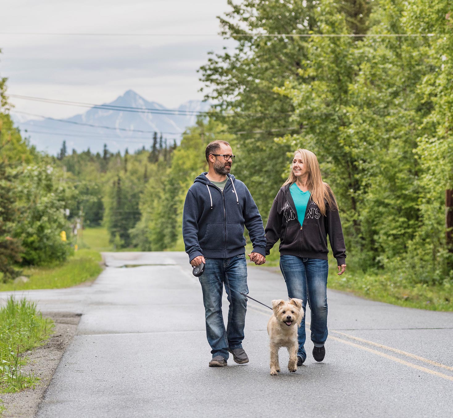 Chuck and Malinda of Wasilla, walking their dog.